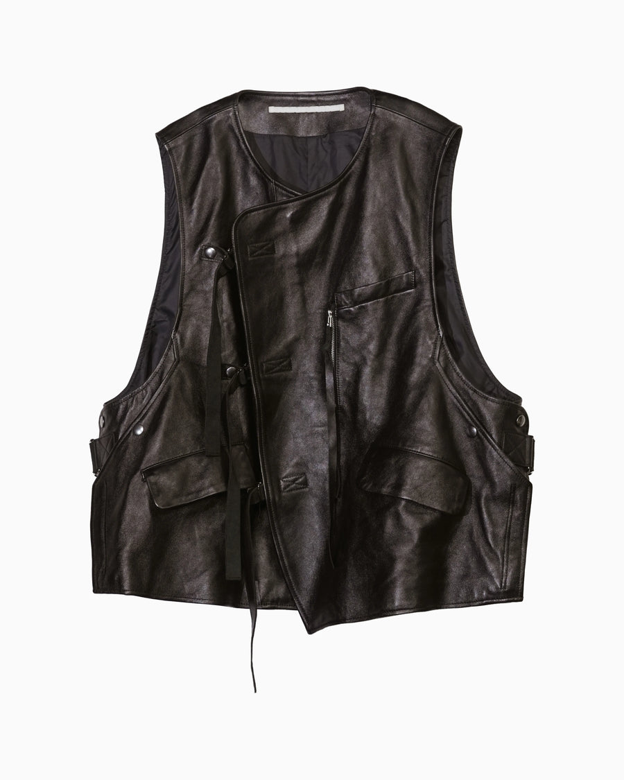LEATHER JERKIN VEST BLACK