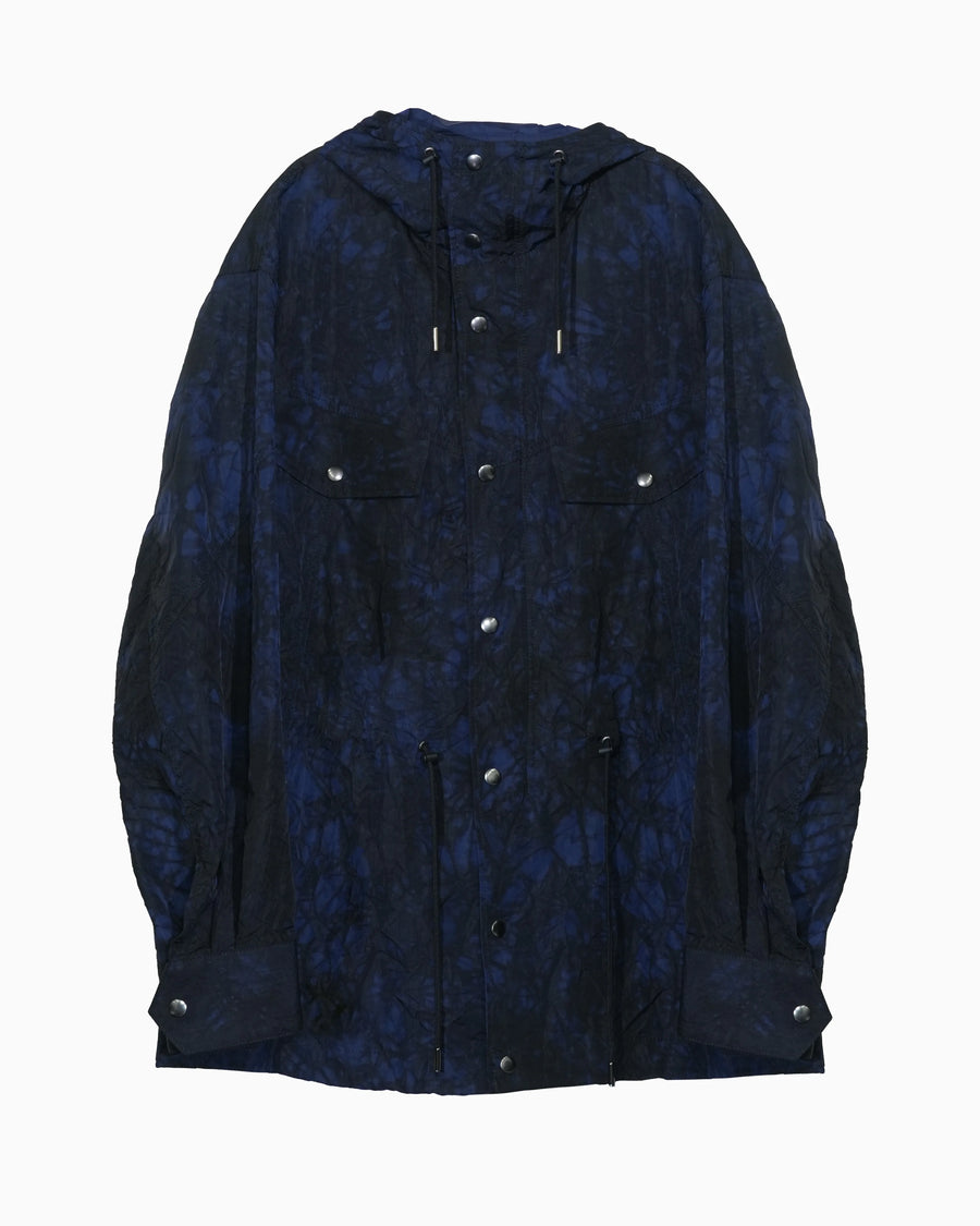TIE-DYED NYLON OXFORD ANORAK PARKA NAVY