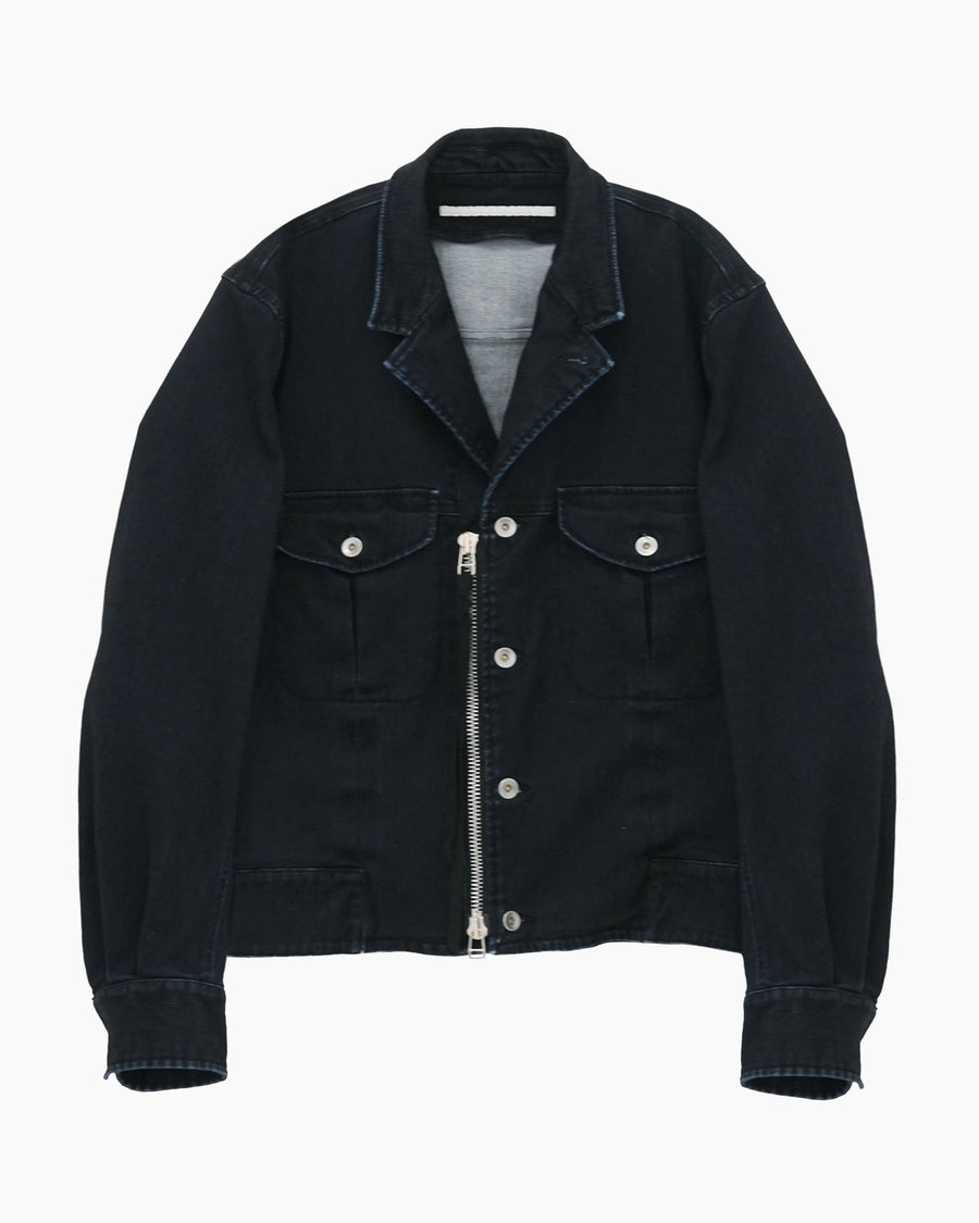 FLOCKED DENIM POLICE JACKET BLACK