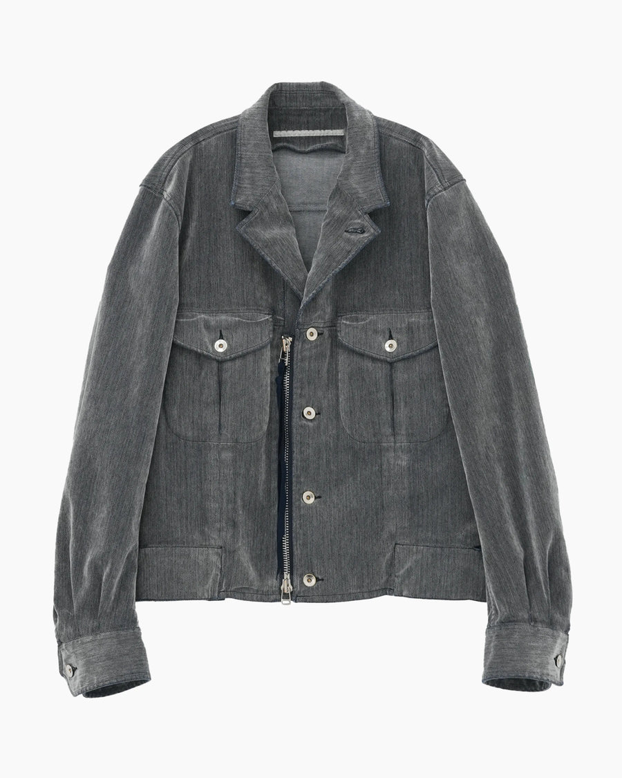 FLOCKED DENIM POLICE JACKET GREY