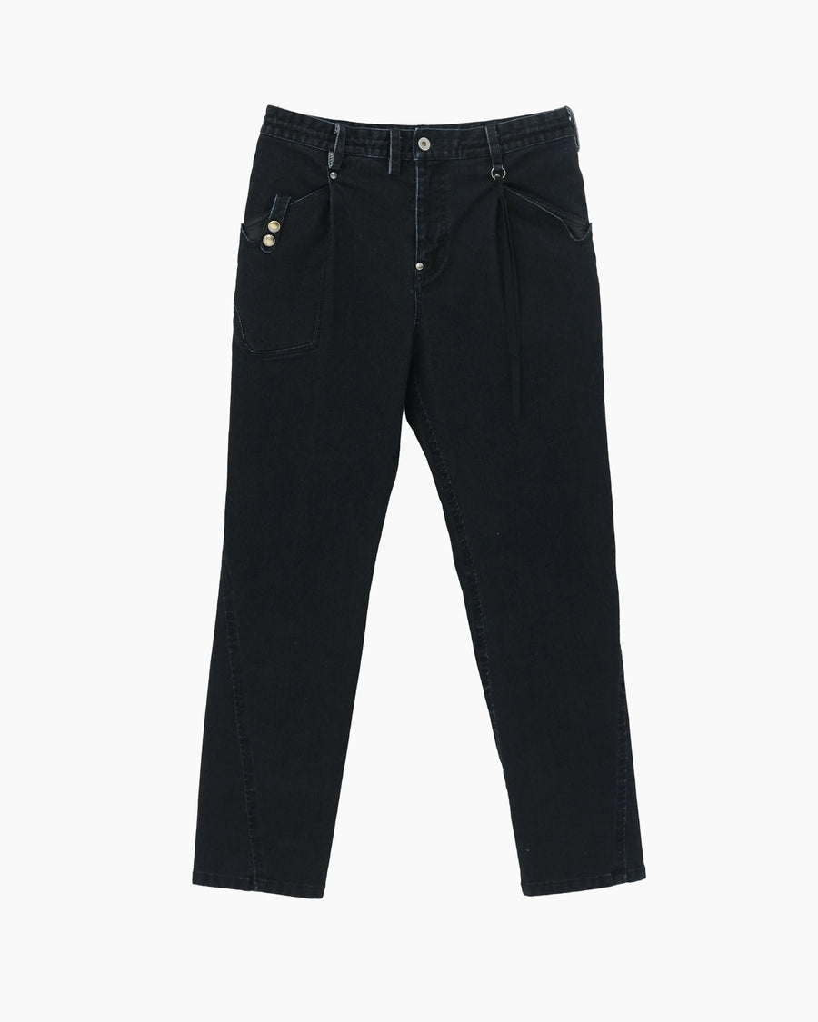 FLOCKED DENIM POLICE TROUSERS BLACK