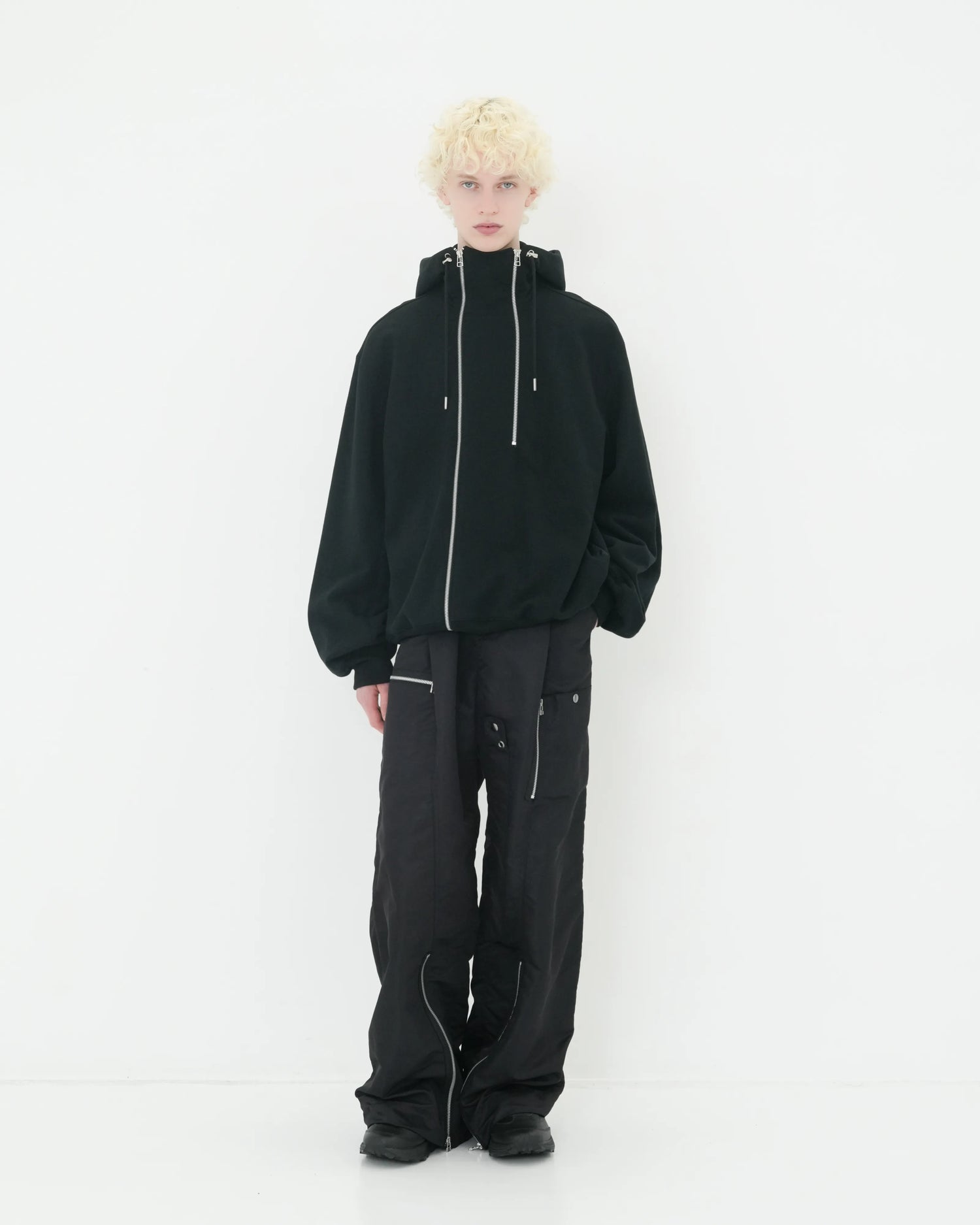 DOUBLE FRONT SWEAT HOODIE BLACK