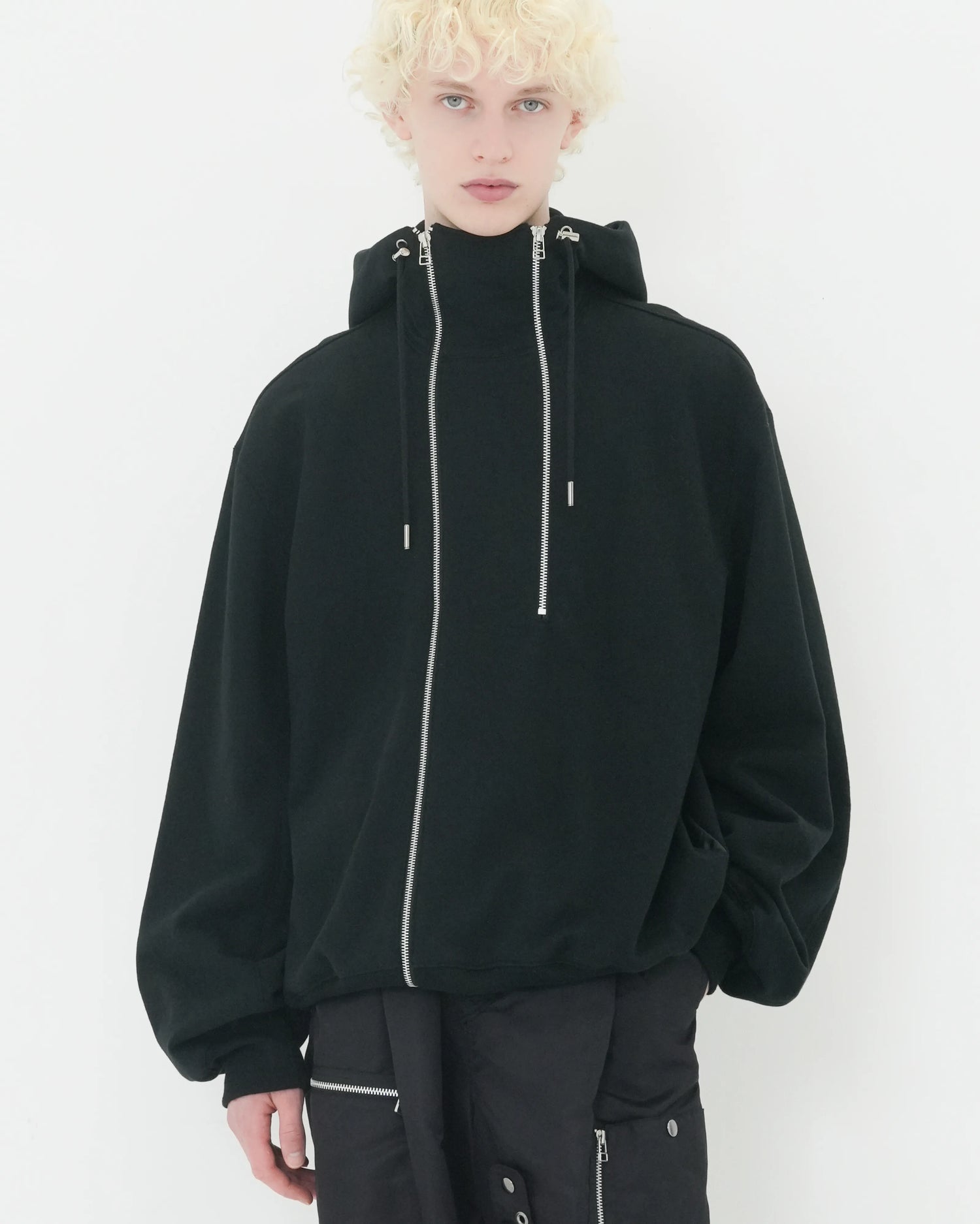 DOUBLE FRONT SWEAT HOODIE BLACK