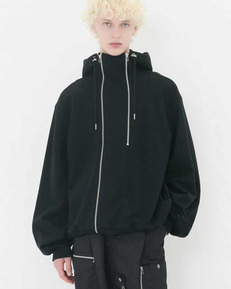 DOUBLE FRONT SWEAT HOODIE BLACK