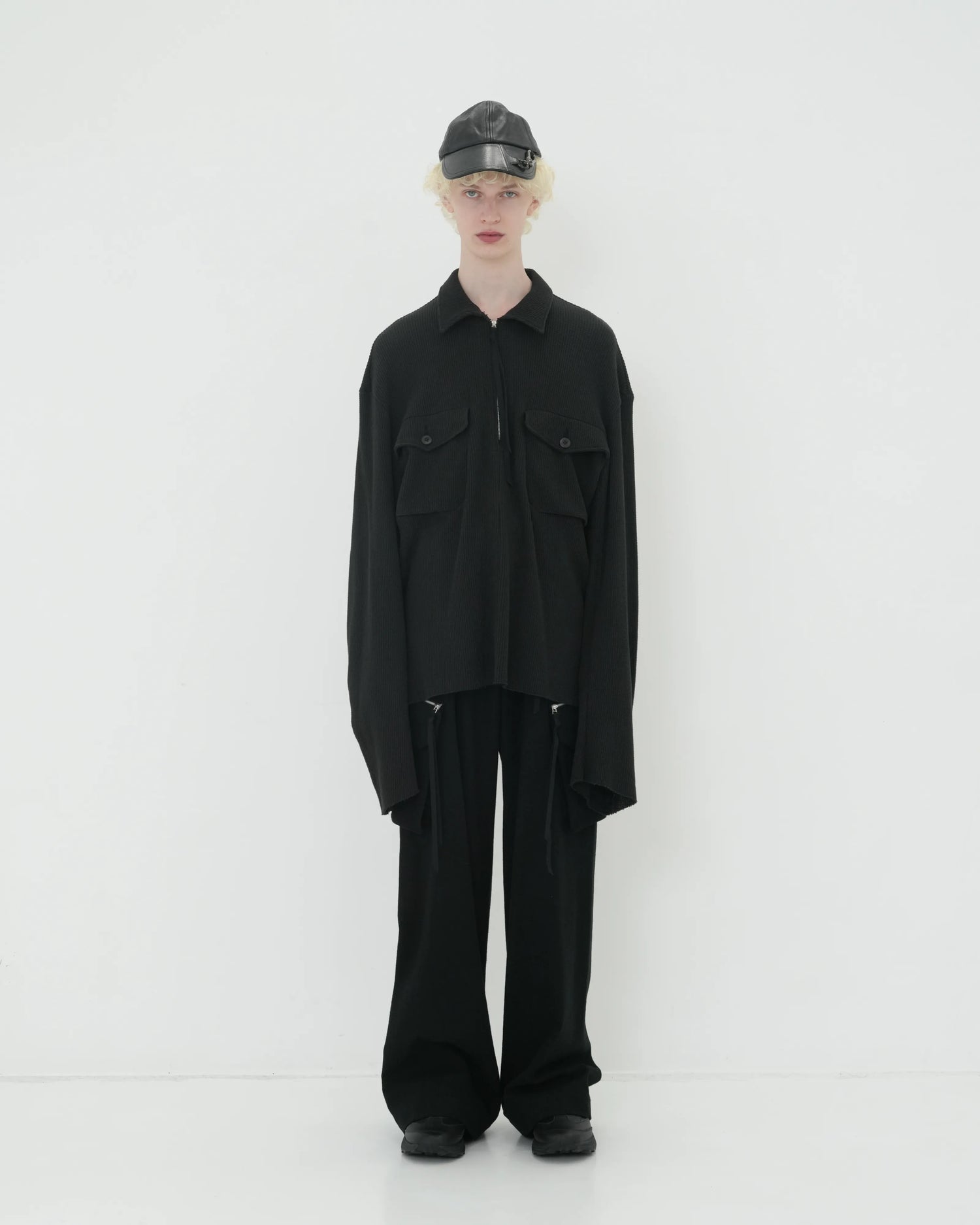WAFFLE POLO SHIRT BLACK