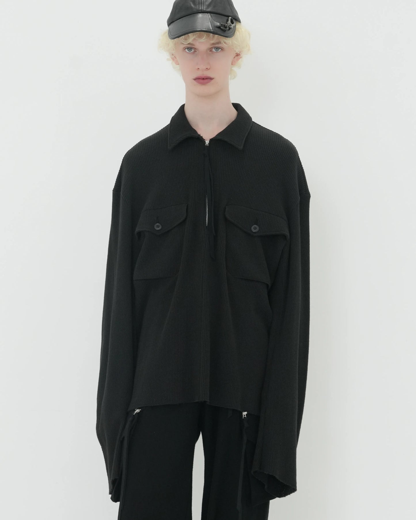 WAFFLE POLO SHIRT BLACK