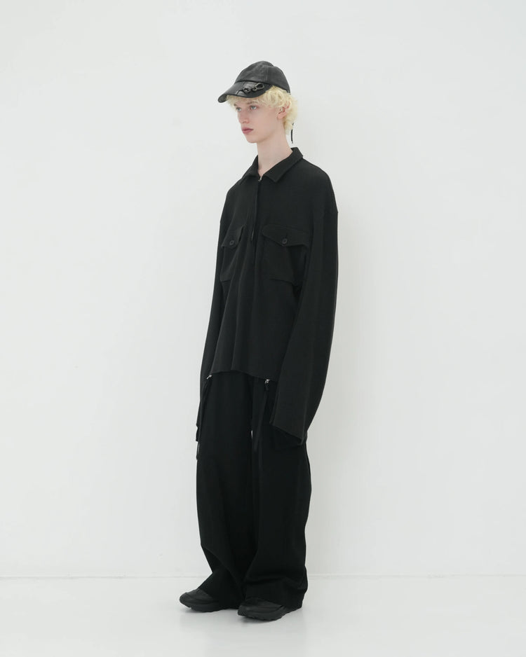 WAFFLE POLO SHIRT BLACK