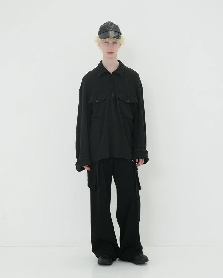WAFFLE POLO SHIRT BLACK