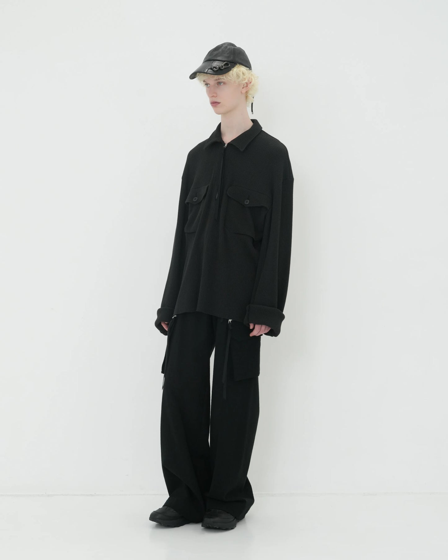 WAFFLE POLO SHIRT BLACK