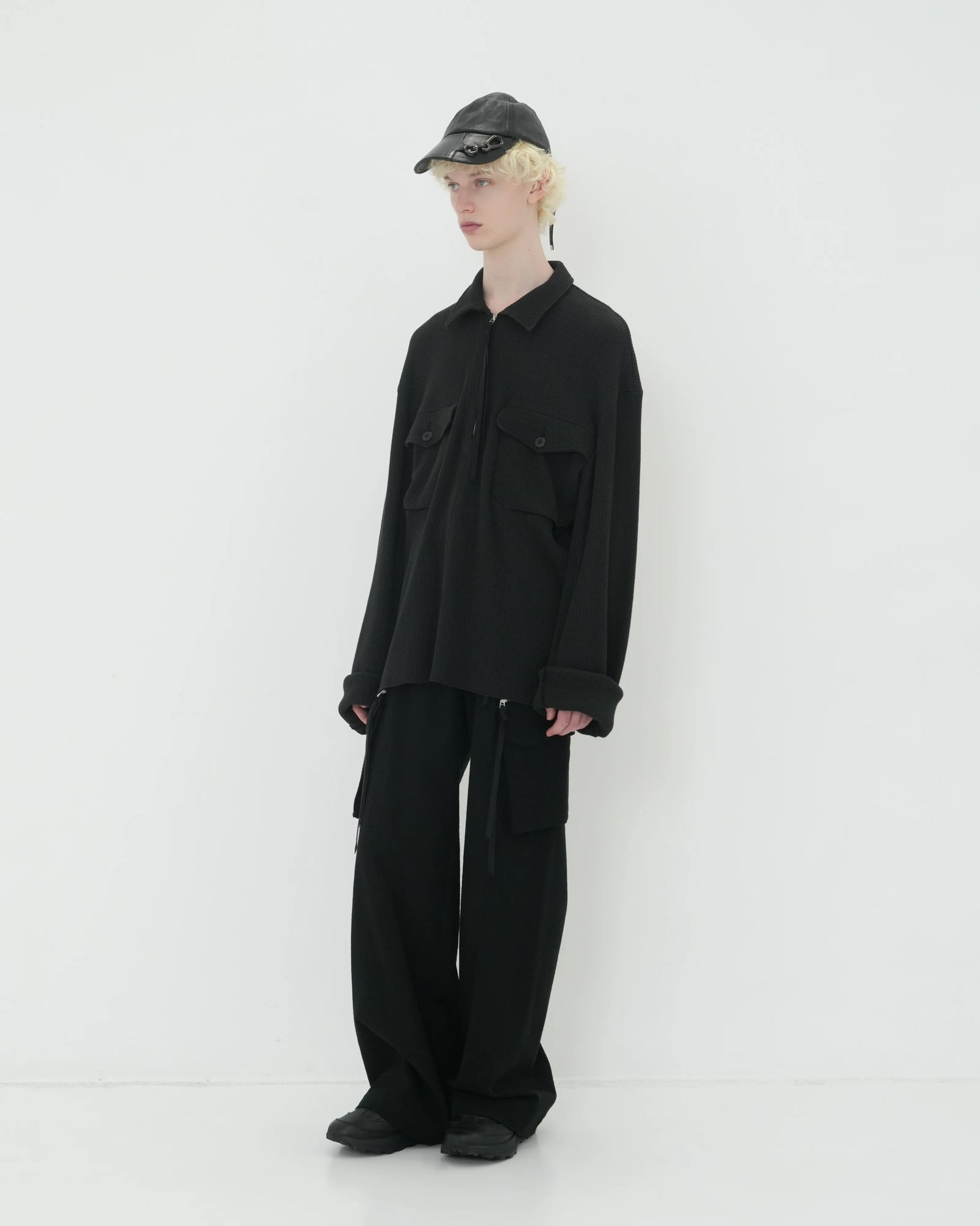 WAFFLE POLO SHIRT BLACK