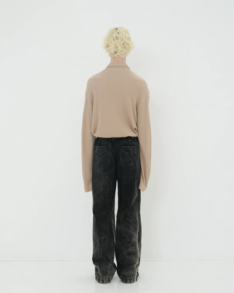 KNEE TUCK DENIM PANTS BLACK