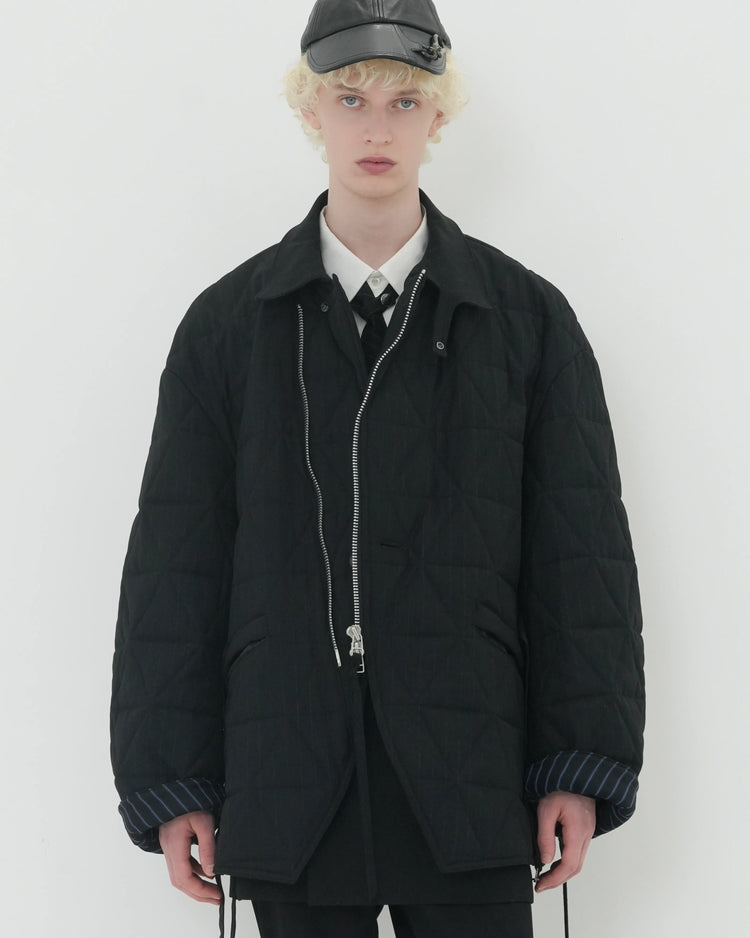 CHALK STRIPE QUILTING JACKET BLACK